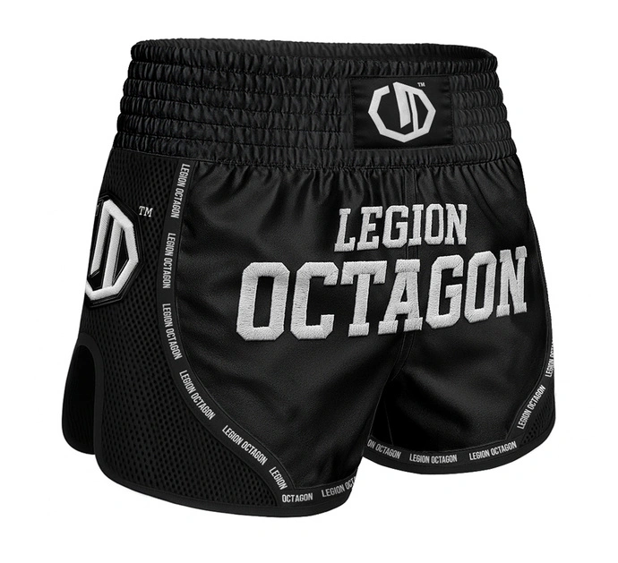Spodenki Muay Thai Kickboxing Legion Octagon Mesh Premium czarno/białe