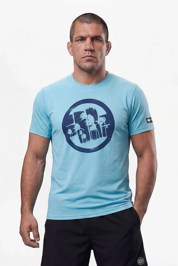 Koszulka męska sportowa Pit Bull Logo Palms jasna niebieska