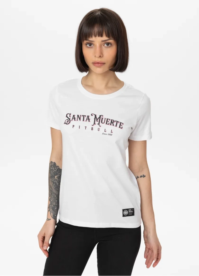 Koszulka damska T-shirt Pit Bull Santa Muerte Rose biała