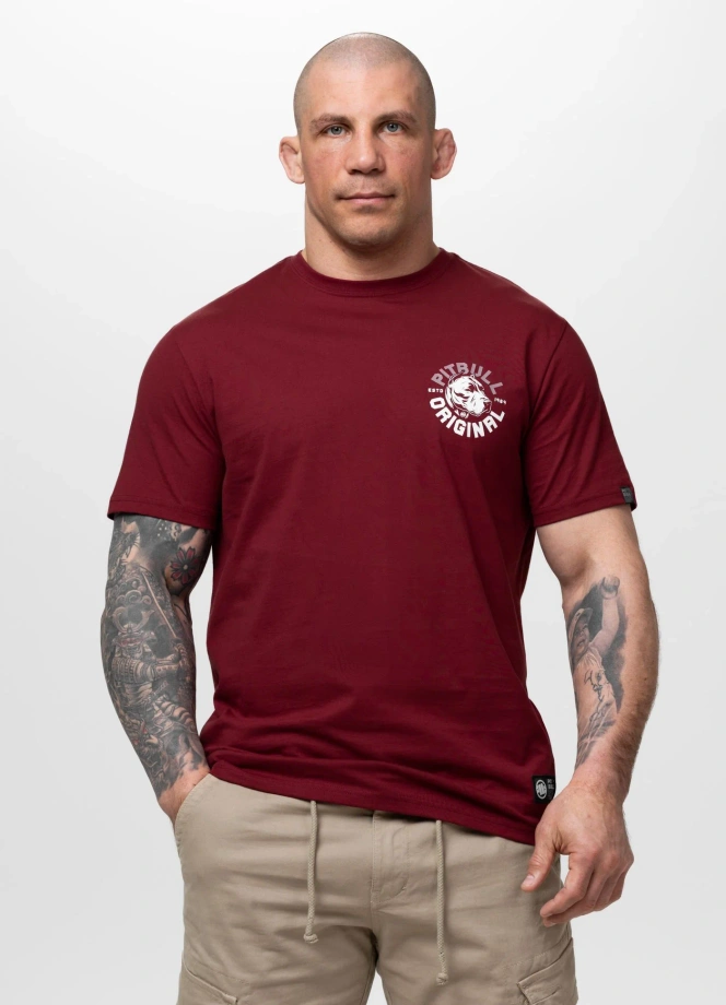 Koszulka męska T-Shirt Pit Bull Pitbull Dog SD bordowa