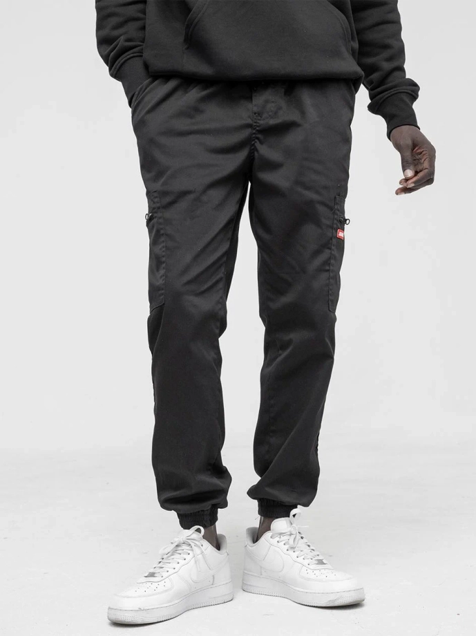 Spodnie męskie Materiałowe Jogger Bojówki Jigga Wear Stripe Zip Cargo black/red czarne