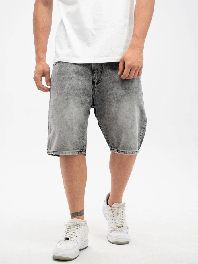 Spodenki szorty męskie jeans Jigga Wear Crown sprane czarne/białe