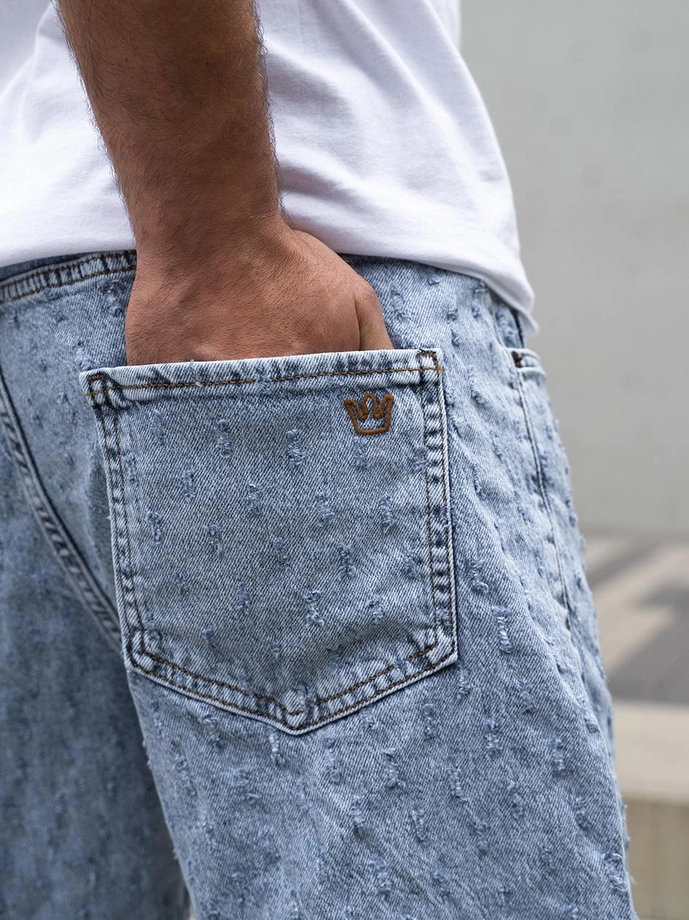 Spodenki szorty męskie jeans Jigga Wear Small Outline Crown Dots jasne niebieskie