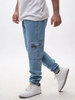Spodnie męskie Jeans Jogger Bojówki Jigga Wear Stripe Zip Cargo jasno niebieskie