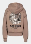 Bluza damska rozpinana z kapturem Pitbull Washed Skull Surf brązowa
