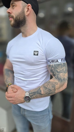 Koszulka męska t-shirt FURIA Małe Logo Muscle Fit biała