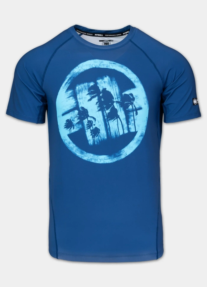 Koszulka męska rashguard Pitbull Logo Palms niebieska