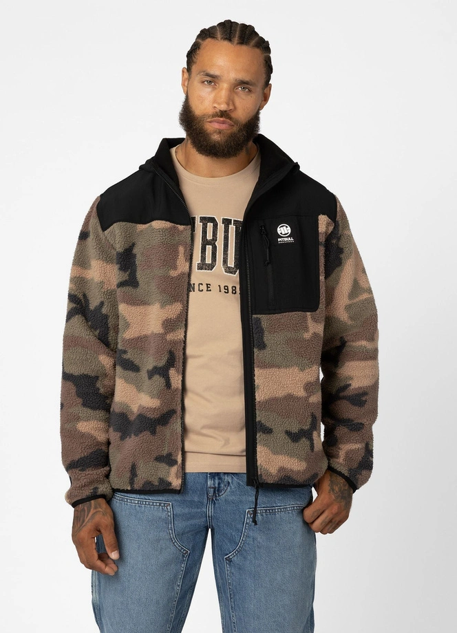 Bluza męska polarowa z kapturem rozpinana Pit Bull Joyner woodland camo