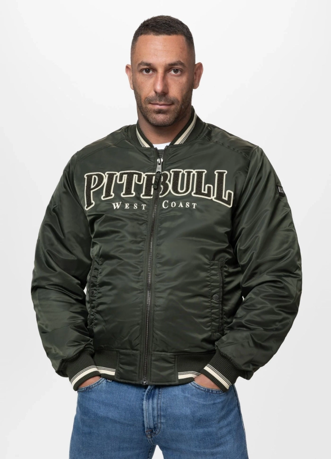 Kurtka męska przejściowa bejsbolówka Pit Bull Detroit ciemno zielona