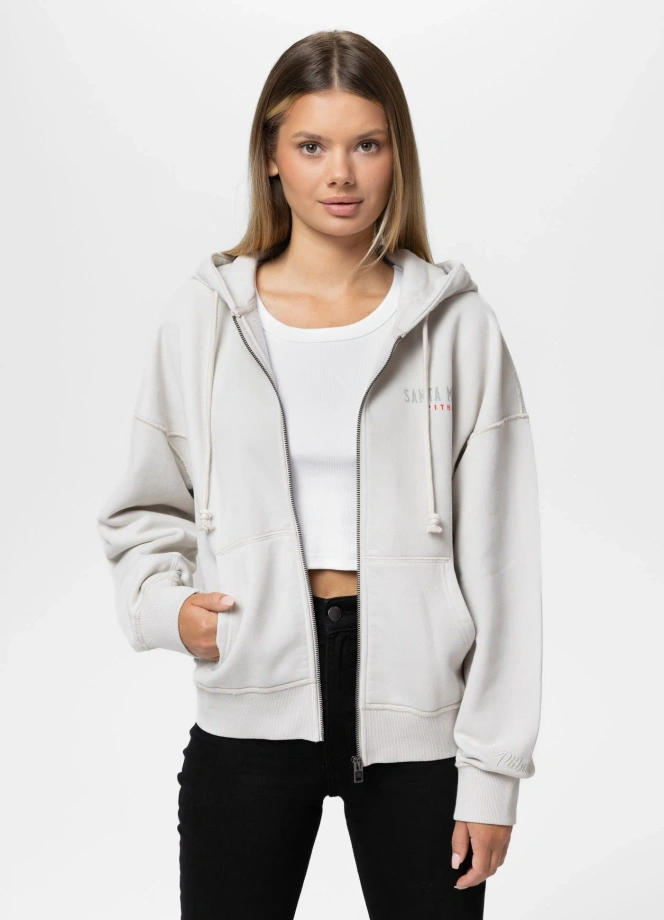 Bluza damska rozpinana z kapturem Pitbull Washed Santa Muerte biała