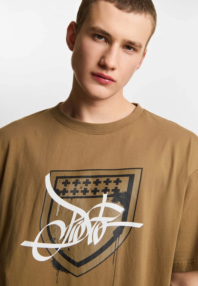 Koszulka męska t-shirt Prosto Damage Target brązowa