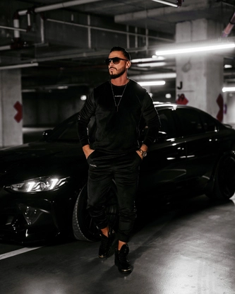 Komplet męski welurowy Olavoga Velvet Ash czarny