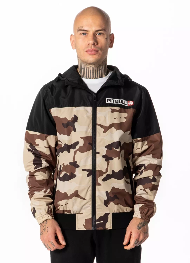 Kurtka męska wiosenna przejściowa Pit Bull Horizon Windbreaker wiatrówka piaskowa camo