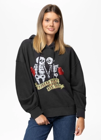 Bluza damska z kapturem Pitbull Washed Lovia Thick&Thin ciemno grafitowa