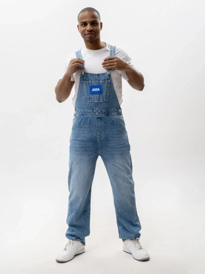 Spodnie męskie Jeans Ogrodniczki Jigga Wear Logo Dungarees jasne niebieskie