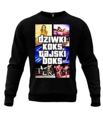 Bluza męska bez kaptura Public Enemy Dziwki Koks Tajski Boks crewneck czarna