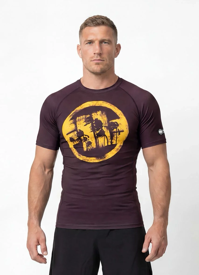 Koszulka męska rashguard Pitbull Logo Palms brązowa