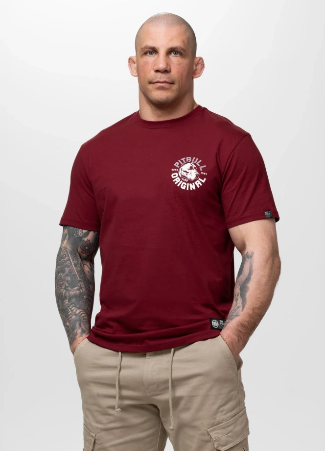 Koszulka męska T-Shirt Pit Bull Pitbull Dog SD bordowa