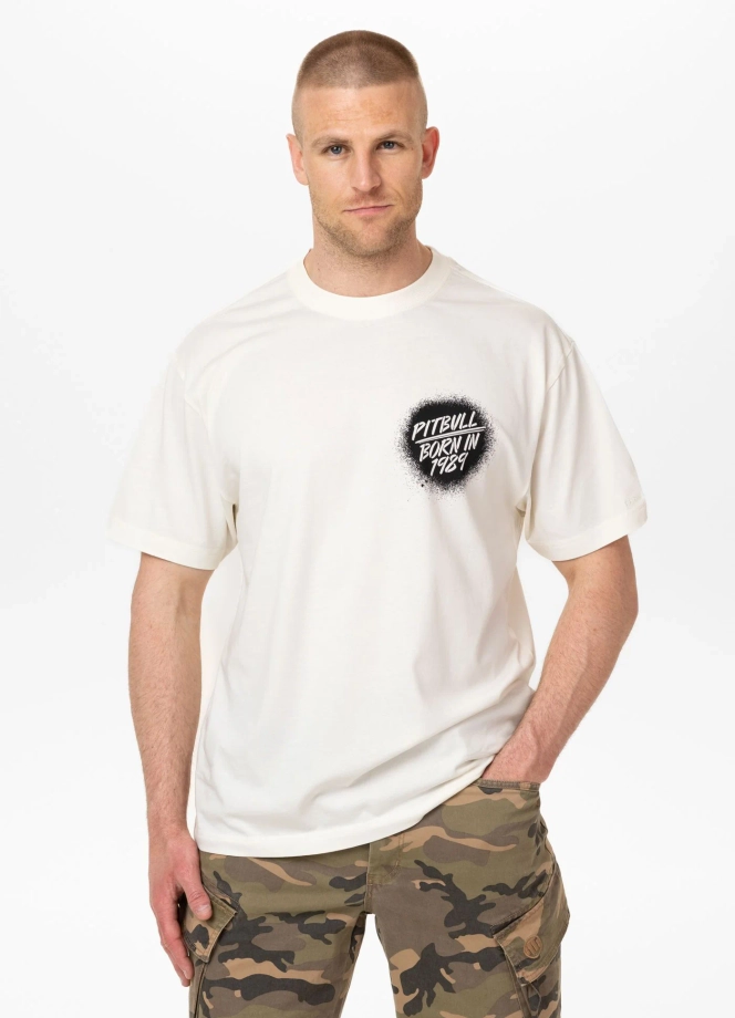 Koszulka męska T-Shirt oversize Pitbull Graffiti Loose Fit biała