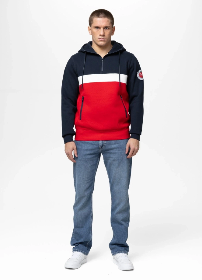 Bluza męska z kapturem Pit Bull Gibson granatowo/czerwona