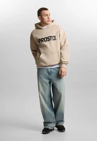 Bluza męska z kapturem Prosto Big Log beżowa