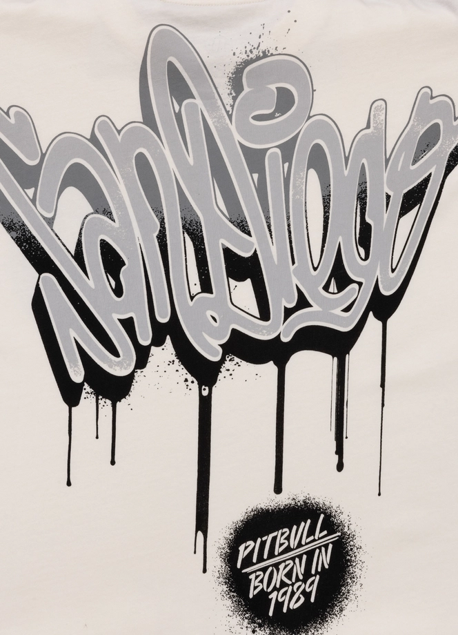 Koszulka męska T-Shirt oversize Pitbull Graffiti Loose Fit biała