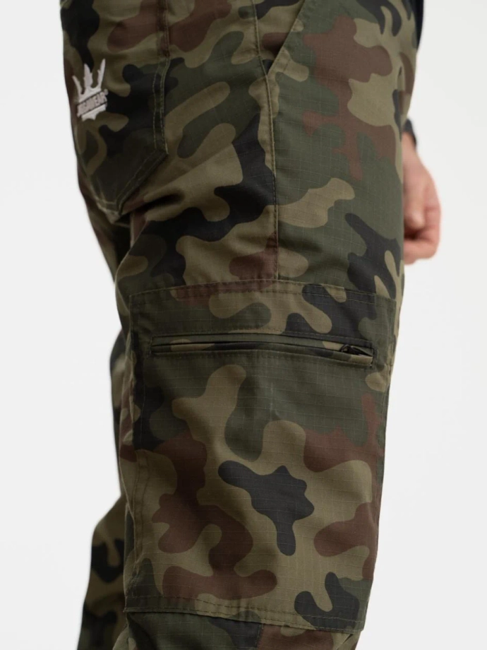Spodnie męskie Materiałowe Jogger Bojówki Jigga Wear Crown Ripstop Cargo woodland camo zielone