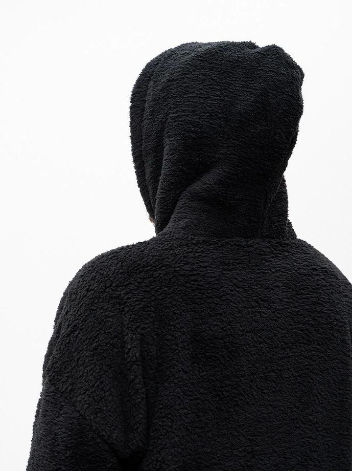 Bluza męska z kapturem Sherpa oversize Jigga Wear Teddy Simple Crown czarna