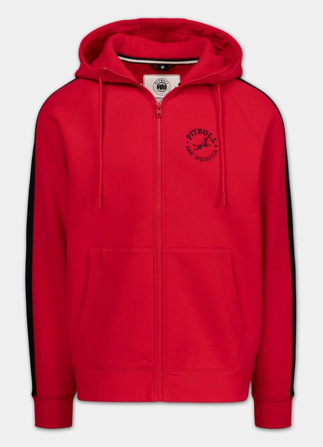 Bluza męska rozpinana z kapturem Pit Bull San Diego CA czerwona