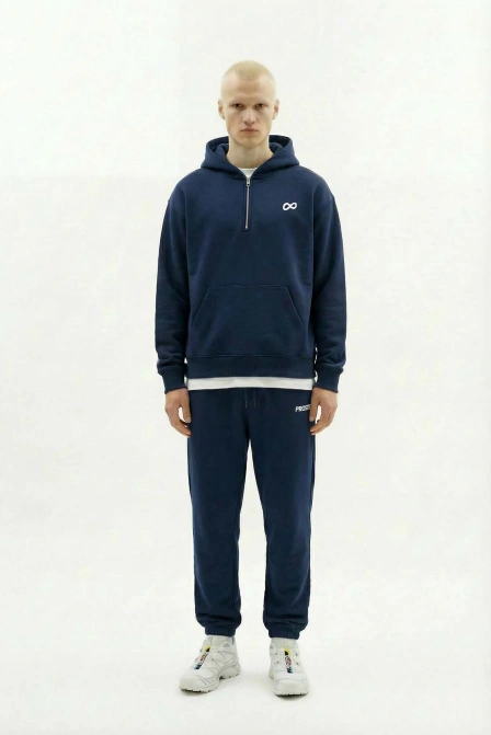 Bluza męska z kapturem half-zip Prosto Big Log Infinity granatowa