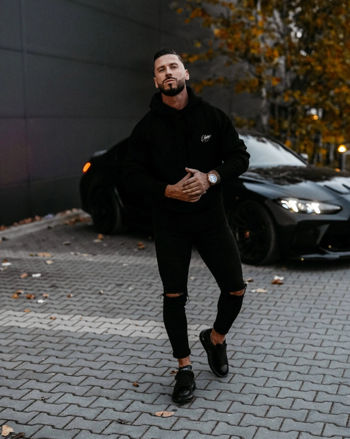 Sweter męski z kapturem Olavoga Folnel czarny