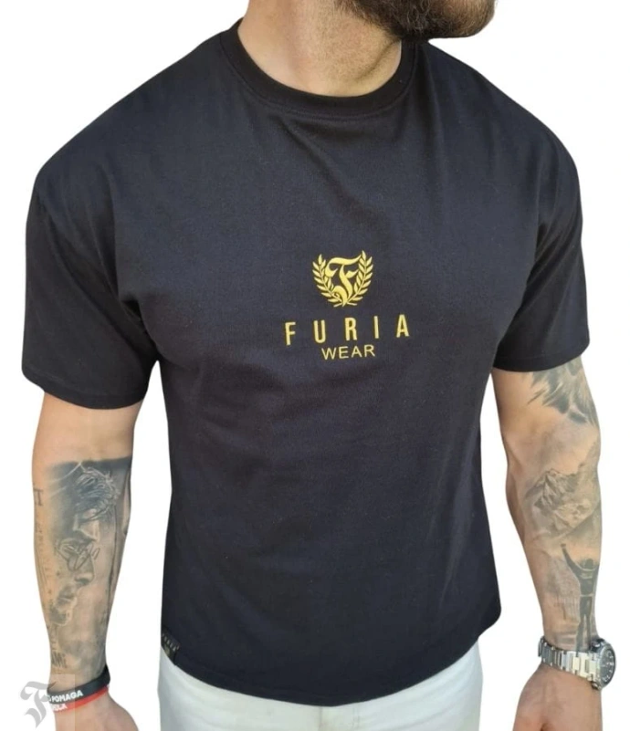 Koszulka męska t-shirt FURIA Haft Muscle Fit czarna