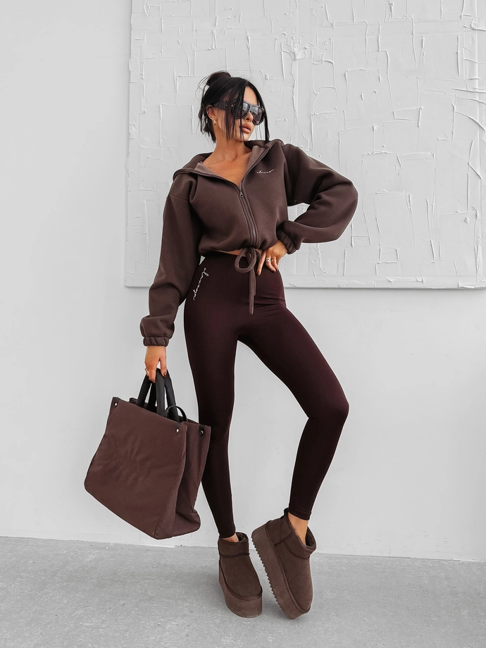 Bluza damska rozpinana z kapturem Olavoga Linos brązowa