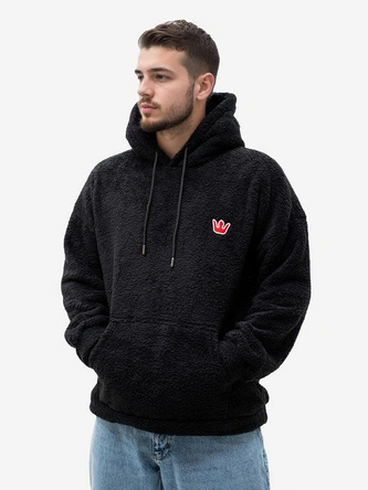 Bluza męska z kapturem Sherpa oversize Jigga Wear Teddy Simple Crown czarna
