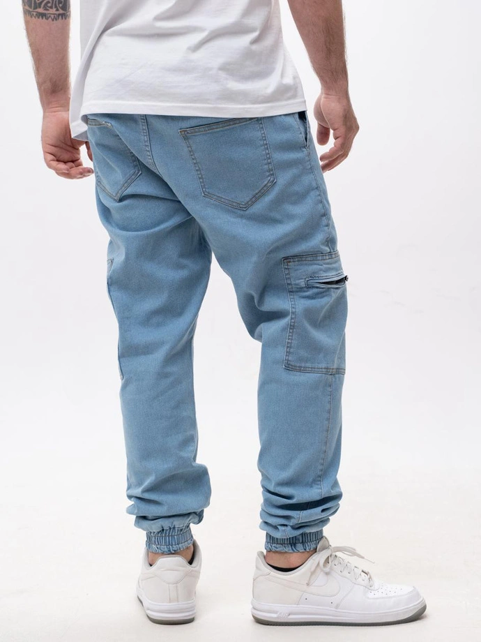 Spodnie męskie Jeans Jogger Bojówki Jigga Wear Stripe Zip Cargo jasno niebieskie