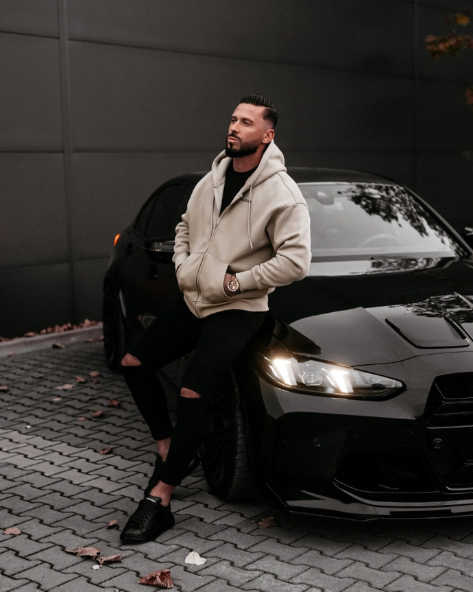 Bluza męska rozpinana z kapturem Olavoga Evlo beżowa