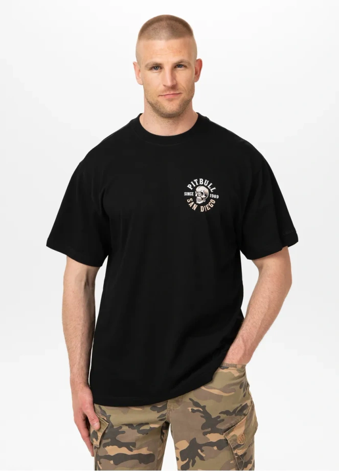 Koszulka męska T-Shirt oversize Pitbull Skull Logo Loose Fit czarna