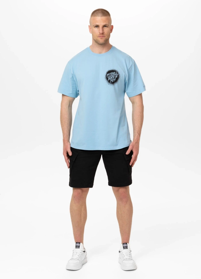 Koszulka męska T-Shirt oversize Pitbull Graffiti Loose Fit jasno niebieska
