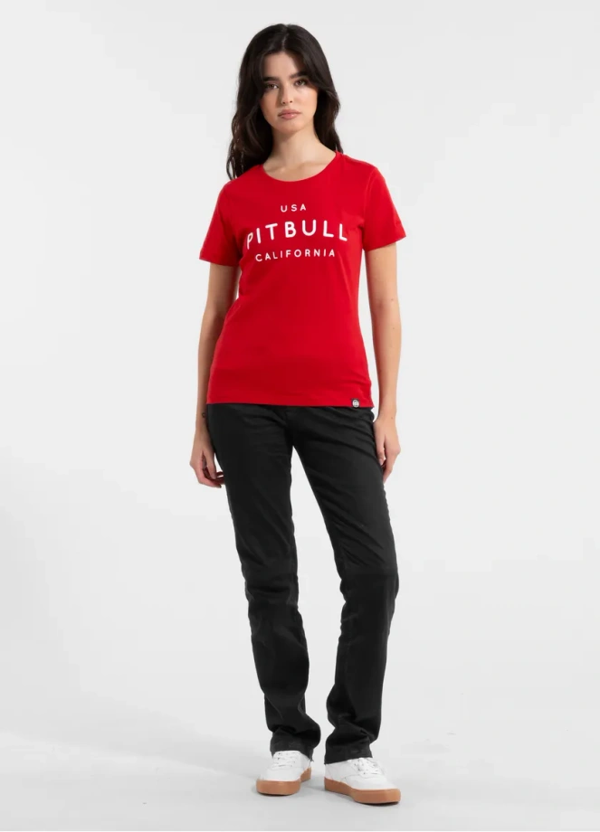 Koszulka t-shirt damska Pit Bull Pitbull USA CAL czerwona