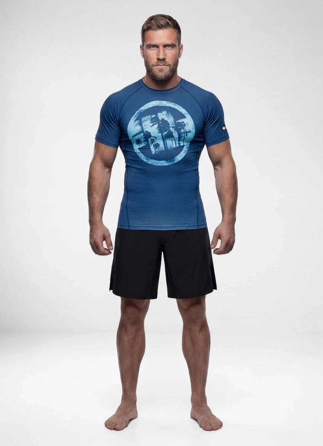 Koszulka męska rashguard Pitbull Logo Palms niebieska
