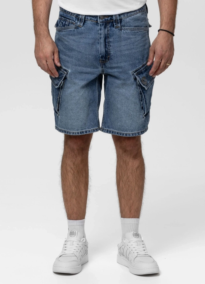 Spodenki szorty jeans bojówki męskie Pitbull Classic Wash Strandway niebieskie