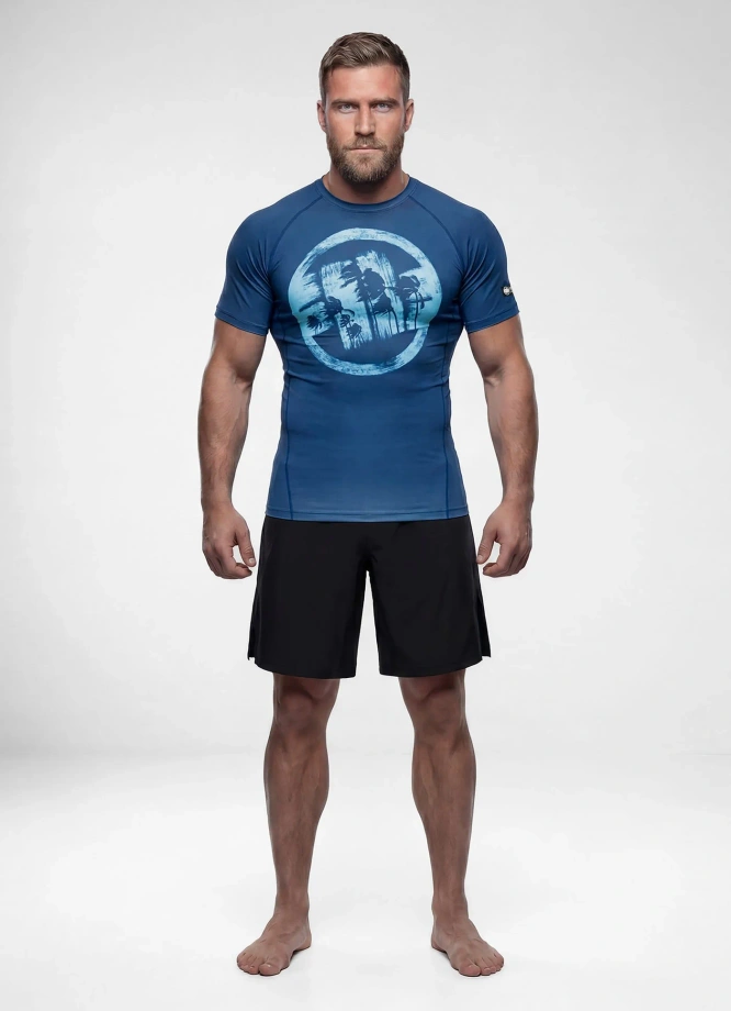 Koszulka męska rashguard Pitbull Logo Palms niebieska