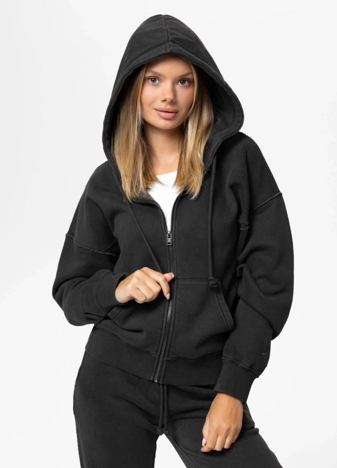 Bluza damska z kapturem ZIP Pitbull Washed Lovia ciemno grafitowa
