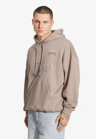 Bluza męska z kapturem oversize Prosto Football Fan beżowa