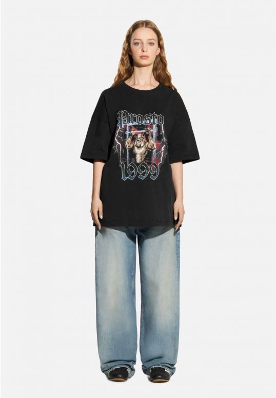 Koszulka męska t-shirt oversize Prosto Urbgym sprany czarny