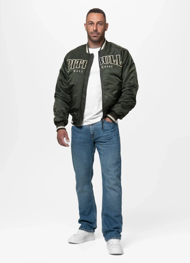 Kurtka męska przejściowa bejsbolówka Pit Bull Detroit ciemno zielona