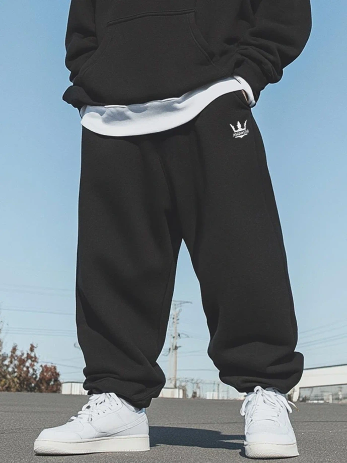 Spodnie dresowe męskie Baggy Jigga Wear Logo Drawcord czarne