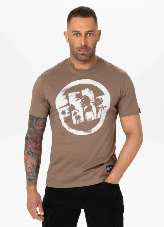 Koszulka męska T-Shirt Pit Bull Pitbull Logo Palms brązowa