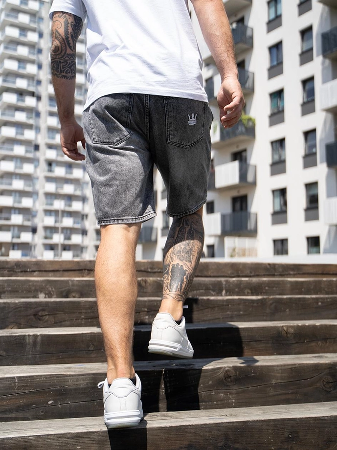 Spodenki szorty męskie jeans Jigga Wear Crown sprane czarne/białe