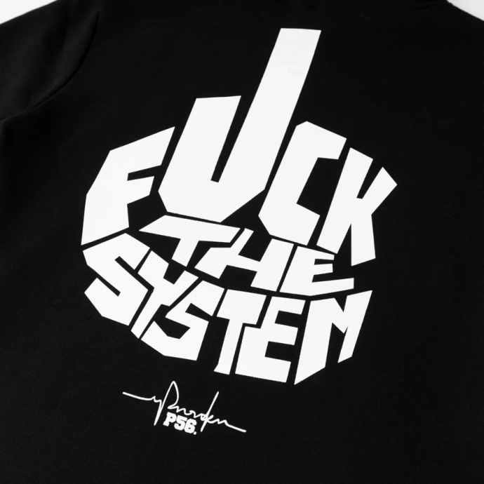 Bluza męska z kapturem Dudek P56 Fuck The System DZZ czarna